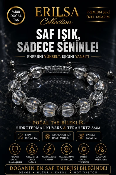 Sertifikalı Hidrotermal Kuvars Terahertz Doğal Taş Bileklik 8 MM Ayarlanabilir Premium Model ürün görseli 1