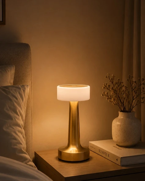 Gold Kare LED Masa Lambası Şarjlı Dimmer Kontrollü Dekoratif Işık ürün görseli 1