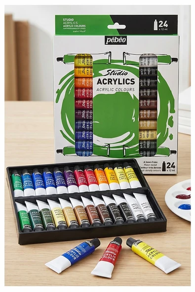 Akrilik Boya 24 Renk 12 ml 1 Paket Pepeo Akrilik Boya Seti 24 lü Ahşap Tuval Taş Ağaç Boyamalar İçin İdea Boyama Seti ürün görseli 1