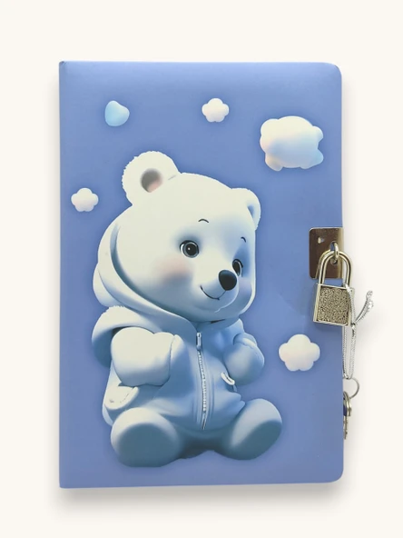 Cool Kutup Ayısı Hatıra Defteri (Günlük) Kilitli Defter 80 yaprak -Mavi ürün görseli 1