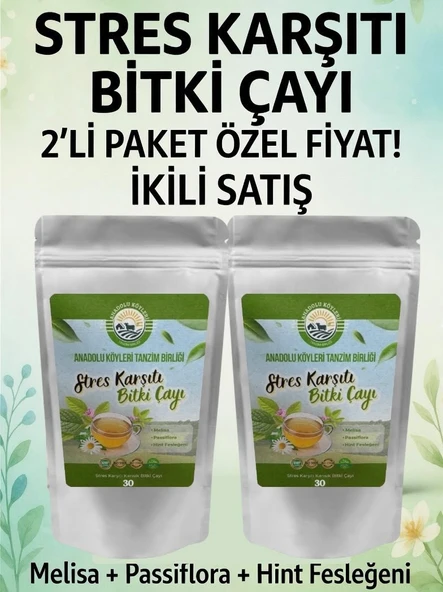 2 Paket Anadolu Köyleri Tanzim Birliği Stres Karşıtı Melisa Passiflora ve Hint Fesleğeni Çayı 2x30 Adet ürün görseli 1