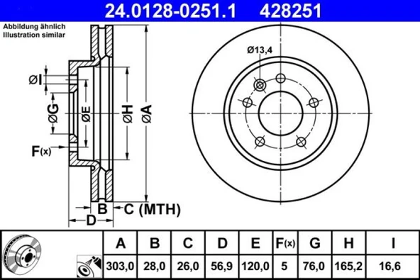 Vag On Fren Aynası Amarok (303×28mm) 10>> - Ate 24 0128-0251 1 ürün görseli 1