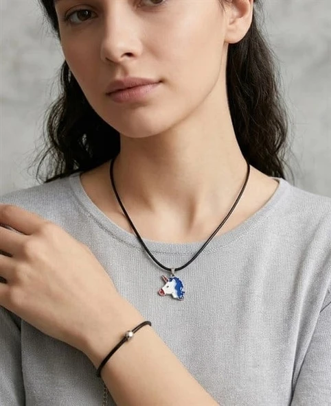 Unicorn Detaylı 2'li Deri Bileklik Kolye Seti ürün görseli 1