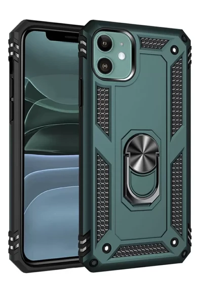 Newface Apple iPhone 11 Kılıf Sofya Yüzüklü Silikon Kapak - Yeşil ürün görseli 1
