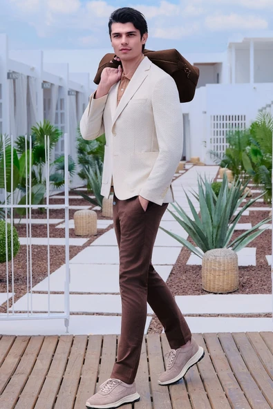 Kahverengi Yan Cep Keten Slim Fit Keten Karışımlı Jogger Pantolon 1003260169 ürün görseli 1