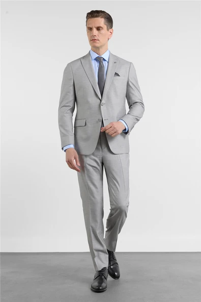 Gri-Ekru Kırlangıç Yaka 6 Drop Slim Fit Tam Astar Esnek Takım Elbise 1001260163 ürün görseli 1