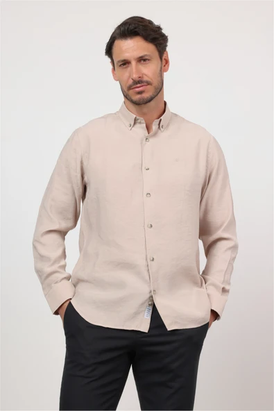 Taş Düğmeli Yaka Uzun Kol Cepsiz Slim Fit Modal Gömlek 1004260162 ürün görseli 1