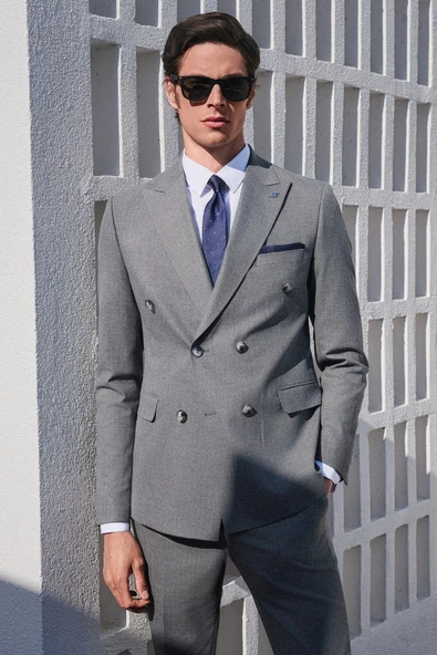 Füme-Gri Kırlangıç Yaka Kruvaze 6 Drop Slim Fit Tam Astar Esnek Takım Elbise 1001260173 ürün görseli 1