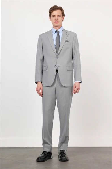 Gri Mono Yaka 4 Drop Comfort Fit Tam Astar Esnek Takım Elbise 1001260168 ürün görseli 1
