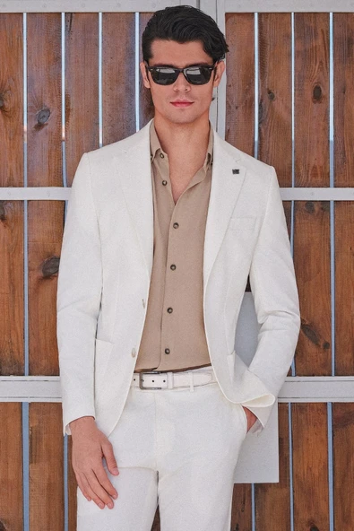 Kahverengi Biritli Yaka Uzun Kol Cepsiz Slim Fit Pamuklu Gömlek 1004260207 ürün görseli 1