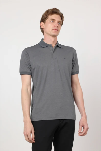 Füme Polo Yaka Kısa Kol Cepsiz Comfort Fit Pamuklu Tişört 1011260153 ürün görseli 1