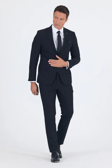 Siyah Kırlangıç Yaka 6 Drop Slim Fit Tam Astar Esnek Takım Elbise 1001260011 ürün görseli 1