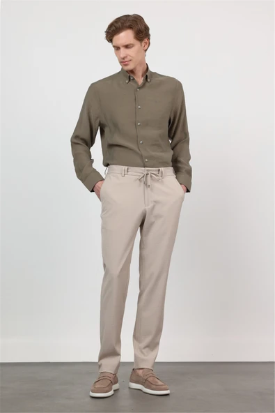 Bej Yan Cep Kendinden Desenli Gofreli Jogger Slim Fit Esnek Pantolon 1003260177 ürün görseli 1