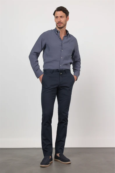 Lacivert Yan Cep Keten Slim Fit Keten Karışımlı Jogger Pantolon 1003260169 ürün görseli 1