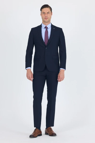 Lacivert Mono Yaka 6 Drop Comfort Fit Tam Astar Esnek Takım Elbise 1001255010 ürün görseli 1