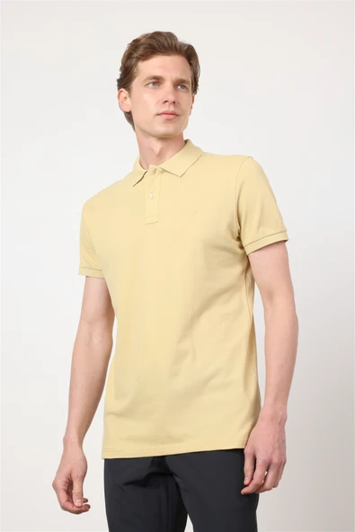 Sarı Polo Yaka Kısa Kol Cepsiz Slim Fit Pamuklu Tişört 1011260154 ürün görseli 1