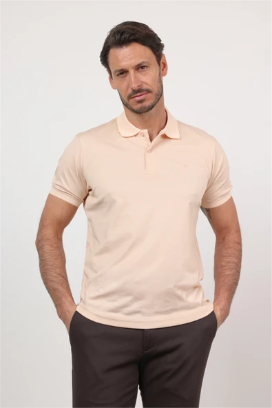 Bej Polo Yaka Kısa Kol Cepsiz Comfort Fit Pamuklu Tişört 1011260153 ürün görseli 1