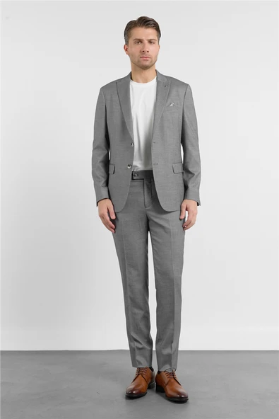 Füme-Beyaz Kırlangıç Yaka 6 Drop Slim Fit Tam Astar Esnek Takım Elbise 1001260163 ürün görseli 1