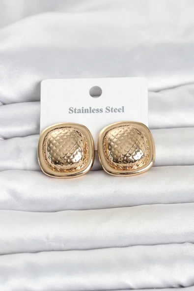 316L Çelik Gold Renk Düğme Model Kadın Küpe TJ-BKP11816 ürün görseli 1