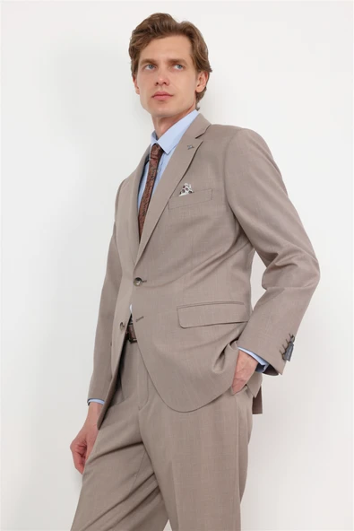 Bej Mono Yaka 4 Drop Comfort Fit Tam Astar Esnek Takım Elbise 1001260168 ürün görseli 1