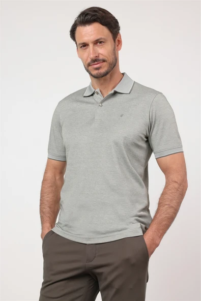 Haki Polo Yaka Kısa Kol Cepsiz Comfort Fit Pamuklu Tişört 1011260153 ürün görseli 1