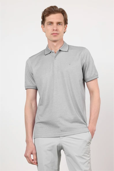 Mor Polo Yaka Kısa Kol Cepsiz Comfort Fit Pamuklu Tişört 1011260153 ürün görseli 1