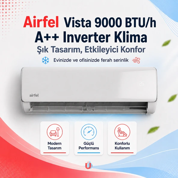 AİRFEL VİSTA SERİSİ 2026  9.000 BTU/H A++ İNVERTER KLİMA R32 ürün görseli 1