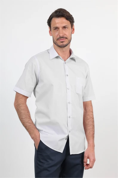 Mor Sert Yaka Kısa Kol Cepli Comfort Fit Pamuklu Gömlek 1004260258 ürün görseli 1