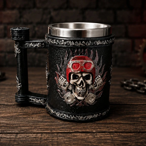 Kuru Kafa Motorcu Tasarımlı Metal Kupa Bardak ürün görseli 1