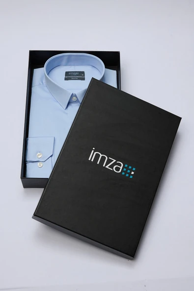 Mavi Sert Yaka Uzun Kol Cepsiz Slim Fit %100 Pamuk Gömlek 1004260324 ürün görseli 1