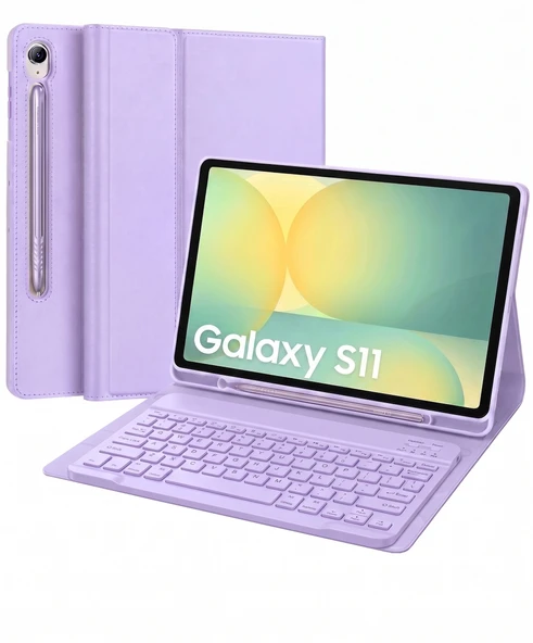 Samsung Galaxy Tab S11 Uyumlu Tablet Klavyeli Kılıf Kablosuz Bluetooth Q Klavyeli Standli Kalem Bölmeli Kılıf ürün görseli 1