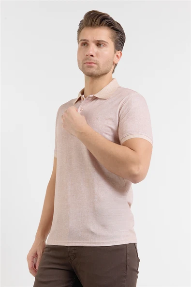 Bej Kısa Kol Baskılı Pike Polo Yaka Cepsiz esnek Casual Slim Fit Tişört 1011250153 ürün görseli 1