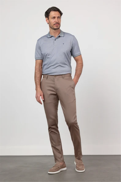 Bej Yan Cep Düz Paça Armürlü Slim Fit Pamuklu Chino Pantolon 1003260165 ürün görseli 1