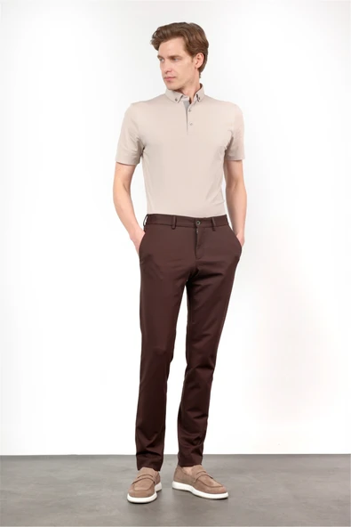 Kahverengi Yan Cep Kendinden Desenli Örme Jogger Slim Fit Esnek Pantolon 1003260174 ürün görseli 1