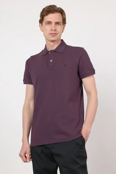Mor Polo Yaka Kısa Kol Cepsiz Slim Fit Pamuklu Tişört 1011260154 ürün görseli 1