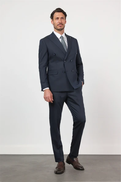 Lacivert Kırlangıç Yaka Kruvaze 6 Drop Slim Fit Tam Astar Esnek Takım Elbise 1001260159 ürün görseli 1