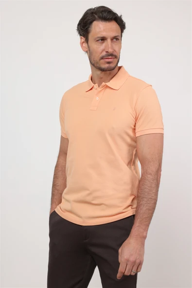 Turuncu Polo Yaka Kısa Kol Cepsiz Slim Fit Pamuklu Tişört 1011260154 ürün görseli 1