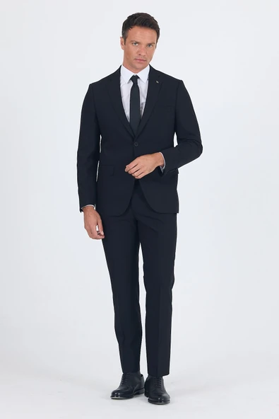Siyah Mono Yaka 6 Drop Comfort Fit Tam Astar Esnek Takım Elbise 1001255010 ürün görseli 1