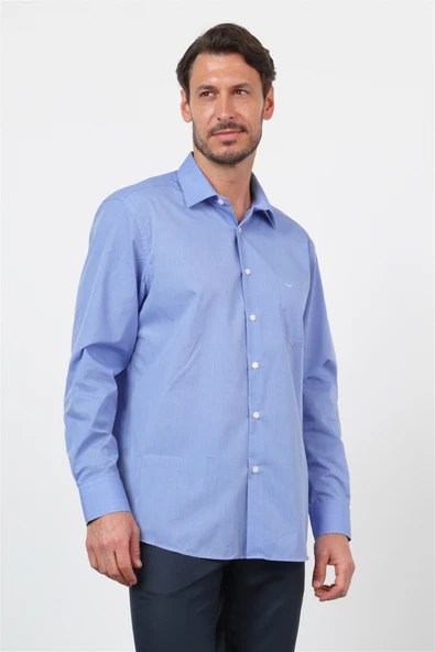 Mavi Klasik Yaka Uzun Kol Cepli Comfort Fit Basic Pamuklu Gömlek 1004255002 ürün görseli 1