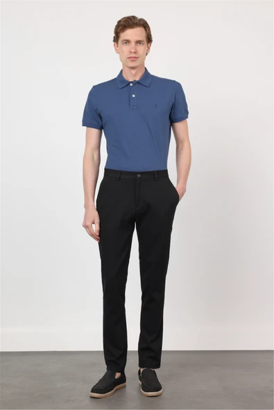 Siyah Yan Cep Düz Paça Armürlü Slim Fit Pamuklu Chino Pantolon 1003260161 ürün görseli 1