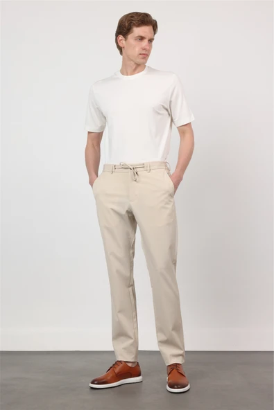 Krem Rengi Yan Cep Kendinden Desenli Gofreli Jogger Slim Fit Esnek Pantolon 1003260177 ürün görseli 1