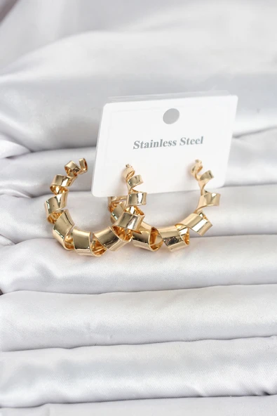 316L Çelik Gold Renk Spiral Halka Kadın Küpe TJ-BKP11823 ürün görseli 1