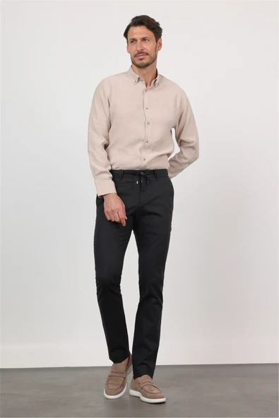 Siyah Yan Cep Keten Slim Fit Keten Karışımlı Jogger Pantolon 1003260169 ürün görseli 1