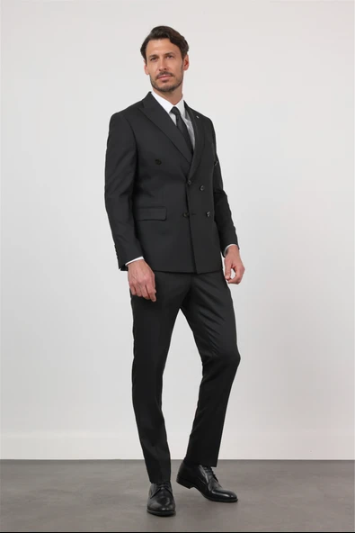 Siyah Kırlangıç Yaka Kruvaze 6 Drop Slim Fit Tam Astar Esnek Takım Elbise 1001260159 ürün görseli 1