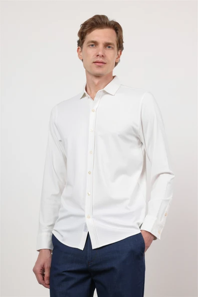 Beyaz İtalyan Yaka Uzun Kol Cepsiz Performans Ürün Slim Fit Gömlek 1004260160 ürün görseli 1