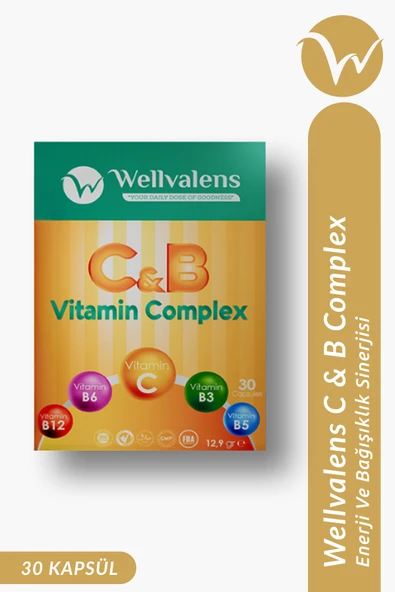 C & B Vitamin Kompleksi - 100 mg C Vitamini, Biotin ve B12 İçeren 30 Kapsül ürün görseli 1