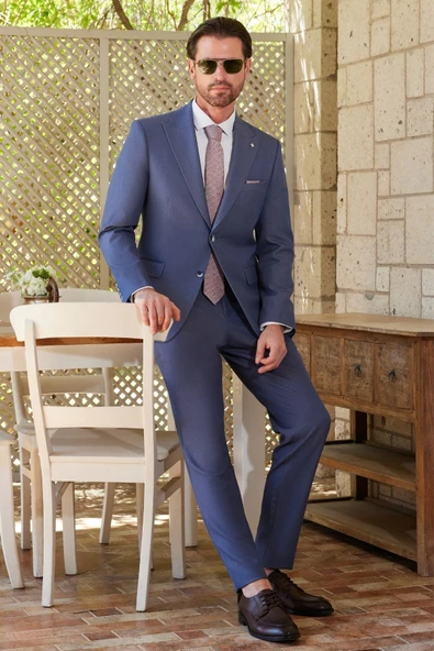 İndigo Kırlangıç Yaka 6 Drop Slim Fit Tam Astar Esnek Takım Elbise 1001260174 ürün görseli 1