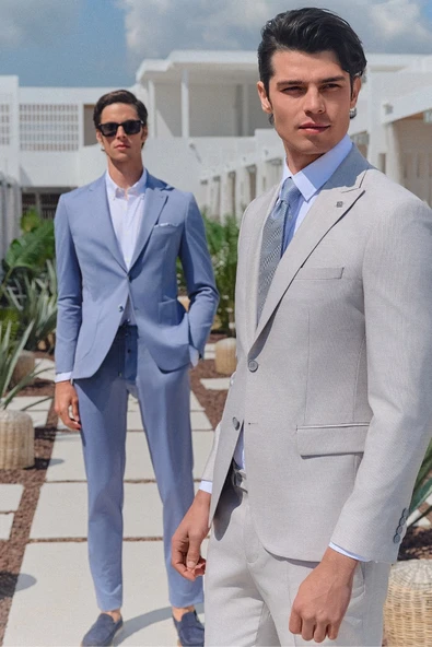 PTTAVM: Mavi Mono Yaka 6 Drop Slim Fit Esnek Beli Lastikli Takım