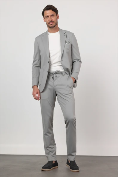 Gri Mono Yaka 6 Drop Slim Fit Astarsız Esnek Takım Elbise 1001260166 ürün görseli 1