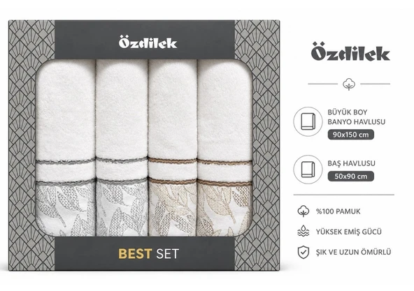 Özdilek 4 Parça Hamam Seti -Frond Gri Kahve- (Banyo Havlusu Büyük Boy), Havlu Seti ürün görseli 1